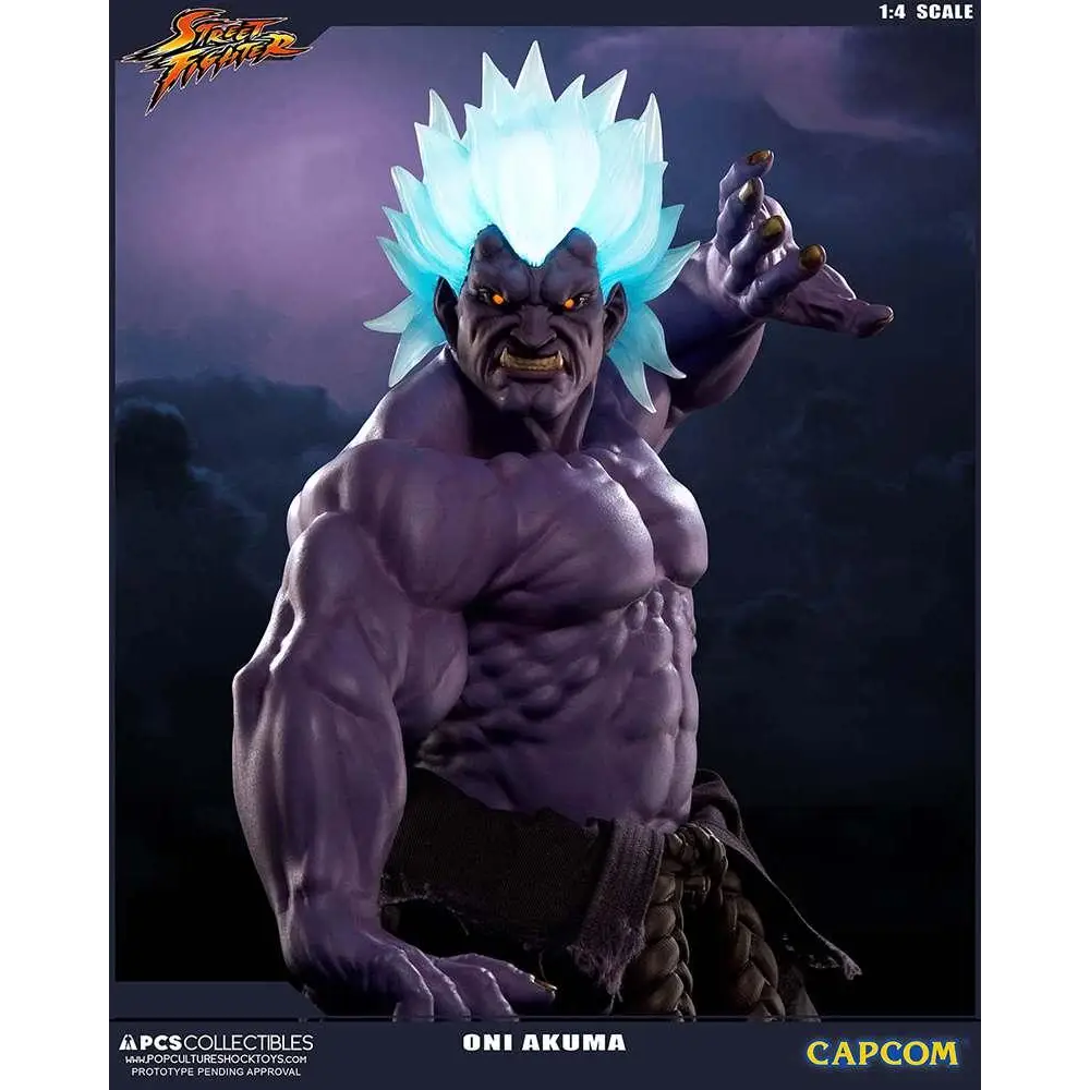 Lila oni Akuma-staty med cyan glödande hår, 1:4 skala