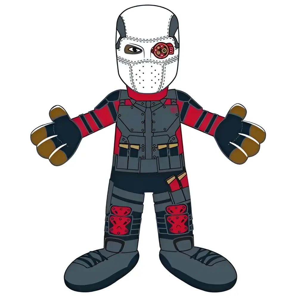 Styliserad Suicide Squad Deadshot 10-tums plyschfigur med vit mask och röd ögon