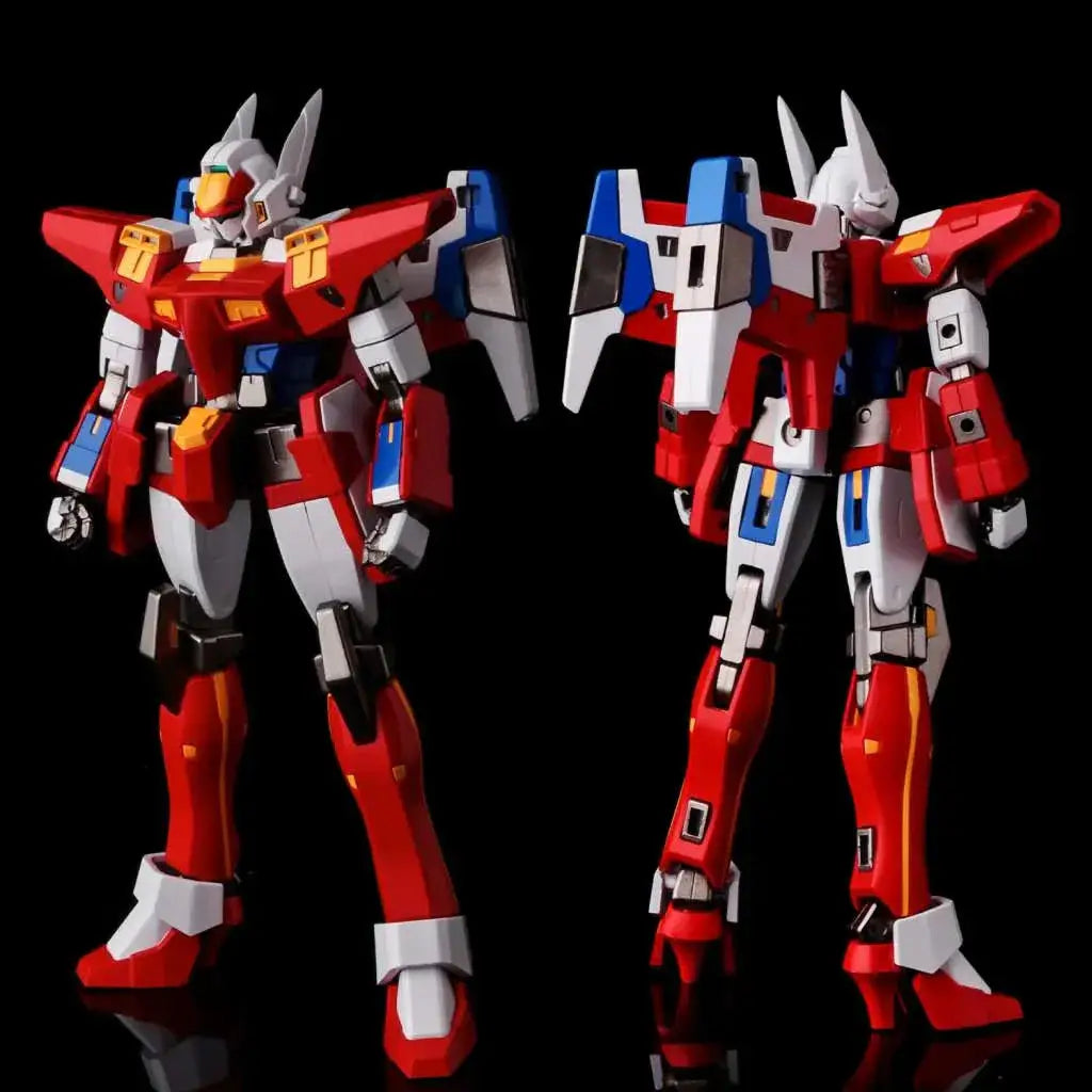 Röd, vit och blå plast Gundam-modell med silverdetaljer i Riobot Super Robot Wars R-3