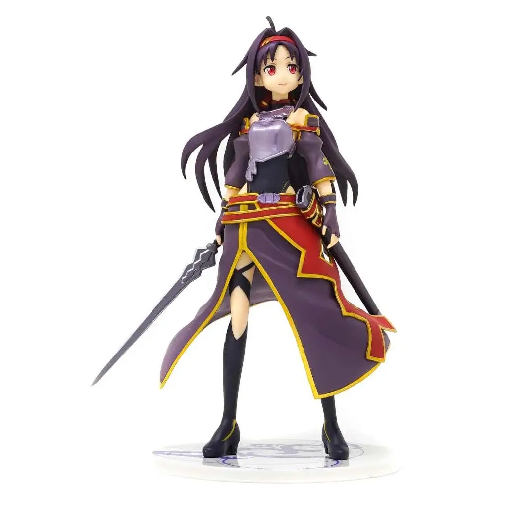 Lila och röda rustade Sword Art Online Yuki-statyett med svärd och långt svart hår