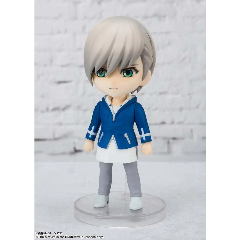 Chibi-figur av T/b2 Thomas Taurus Figuarts Mini med silverhår, gröna ögon och blå jacka