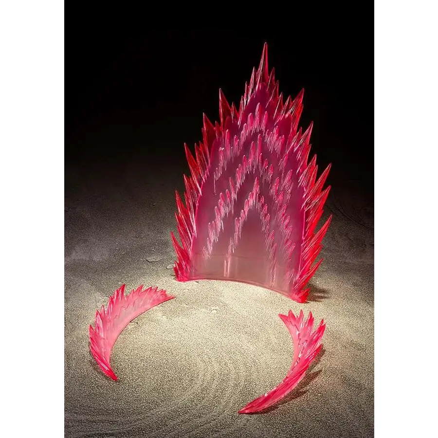 Translucid, livlig rosa plastskulptur som stiliserad krona eller låga med vassa taggar, Tamashii Effect Energi Aura Röd