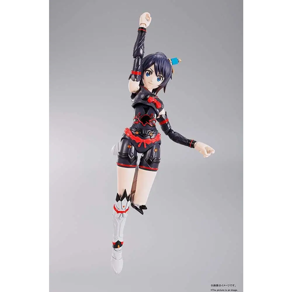 Tamashii Girl Aoi S.H.Figuarts: svart och röd rustad figur med blå ögon