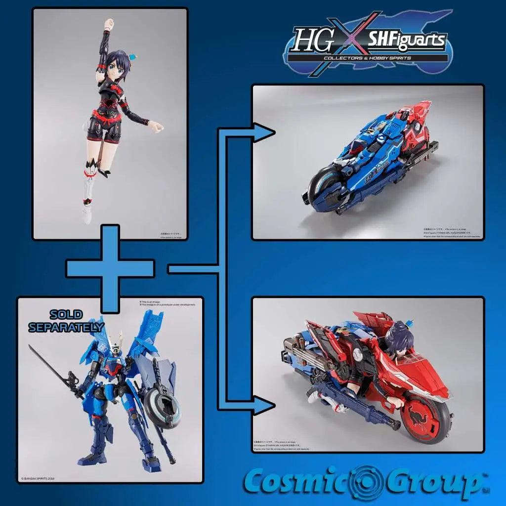 S.H.Figuarts Tamashii Girl Aoi: blå och röd motorcykel med detaljerad design