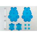 Två genomskinliga blå Tamashii Stage Act Combin Clear Blue basplattor med geometrisk design och monterings hål
