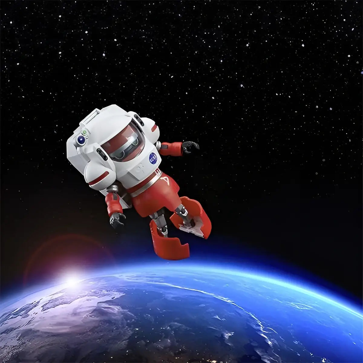Vit röd astronautrobot med NASA-märke och transparent visir, TENGA Robo Rymdfigur