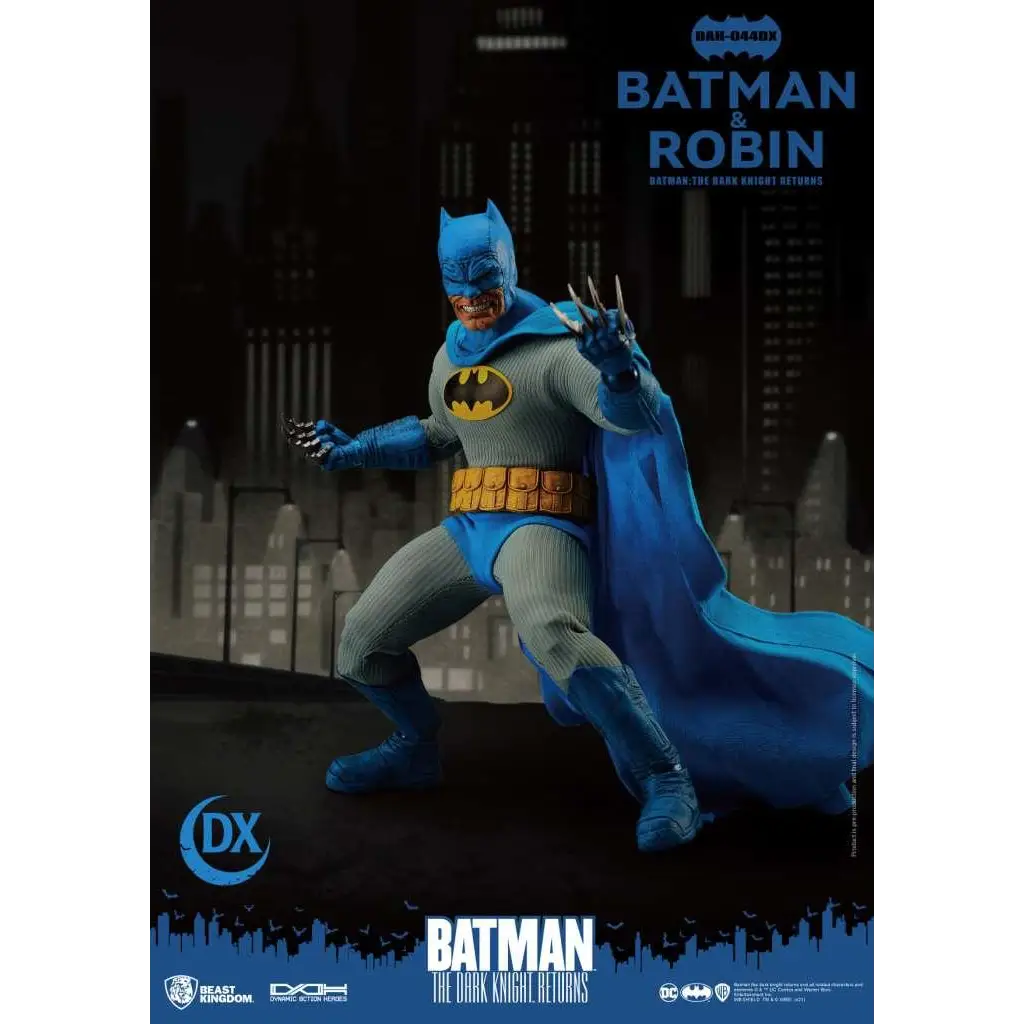 Blå och grå Batman-actionfigur i dynamisk pose från The Dark Knight Returns Special Edition