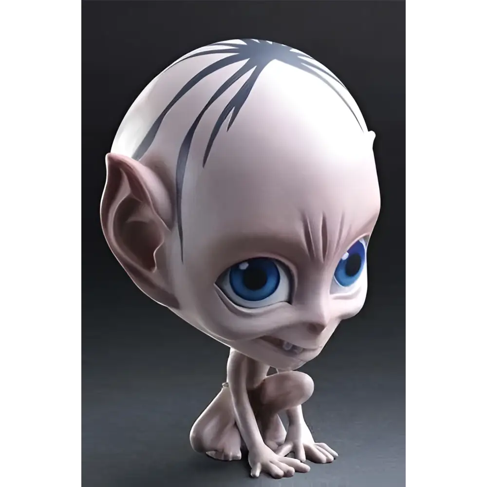 Pale chibi-figur av Gollum från The Hobbit med blå ögon och spetsiga öron