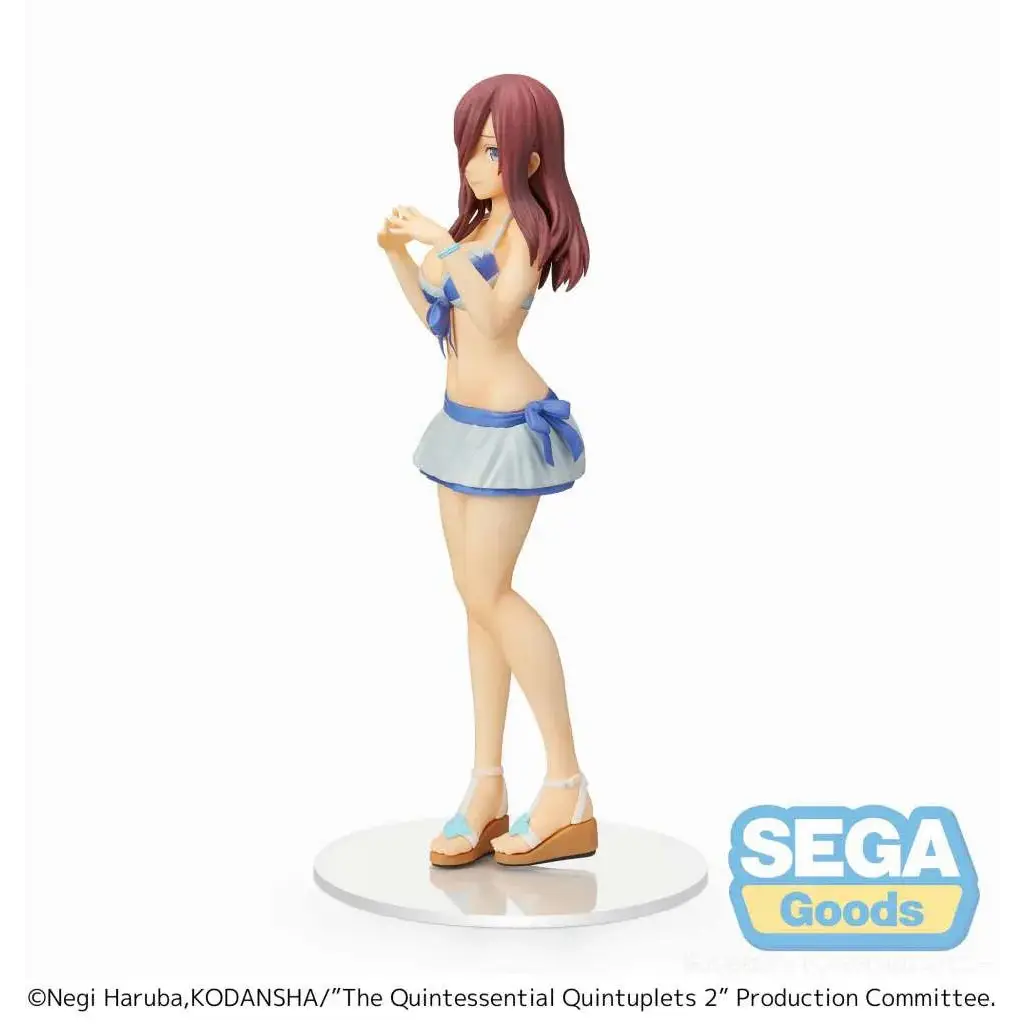 Miku Nakano figurine från Quintessential Quintuplets 2 i blå-vit baddräkt