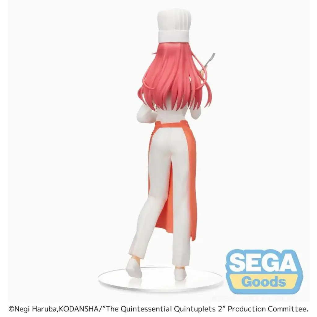 Rosa-hårig Itsuki Nakano-kockfigur från The Quintessential Quintuplets, i vit uniform med orange förkläde