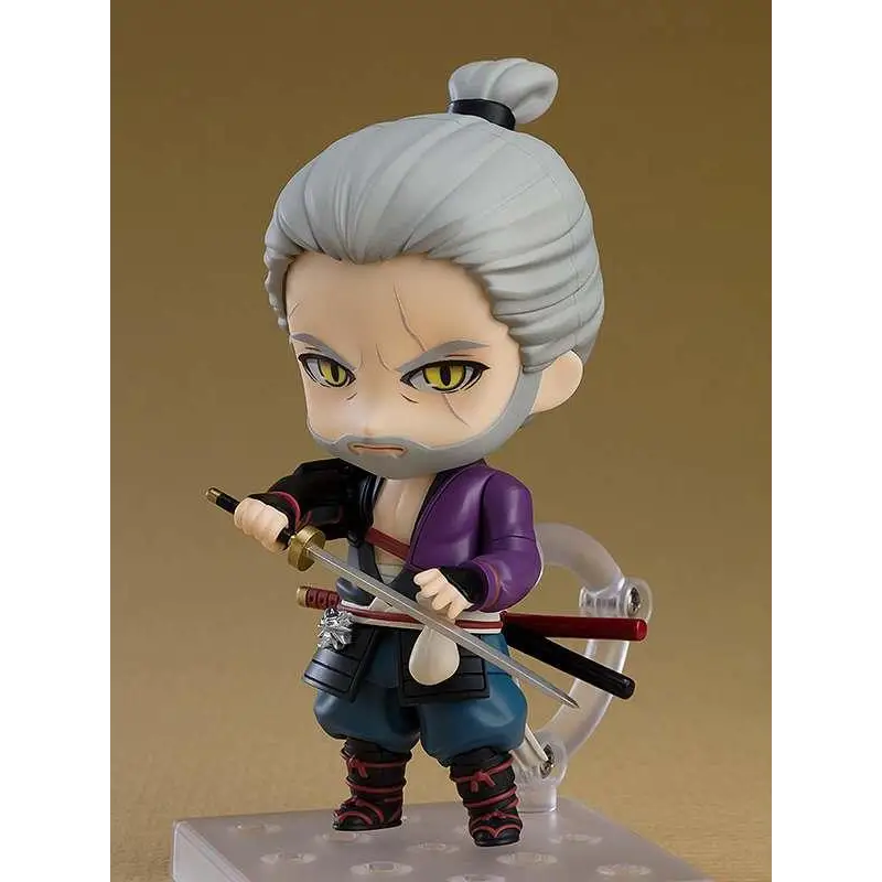 Chibi Nendoroid av Ronin Geralt från The Witcher, äldre samuraj med silverhår