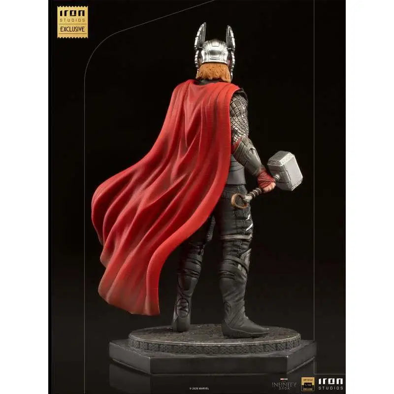 Thor MCU 10-årsjubileum deluxe Art Scale 1/10-staty med silverrustning, röd mantel och hammare