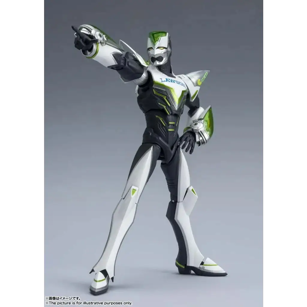 Svart, vit och neon-grön rustad Tiger & Bunny 2 Wild Tiger SH Figuarts-actionfigur med futuristisk design