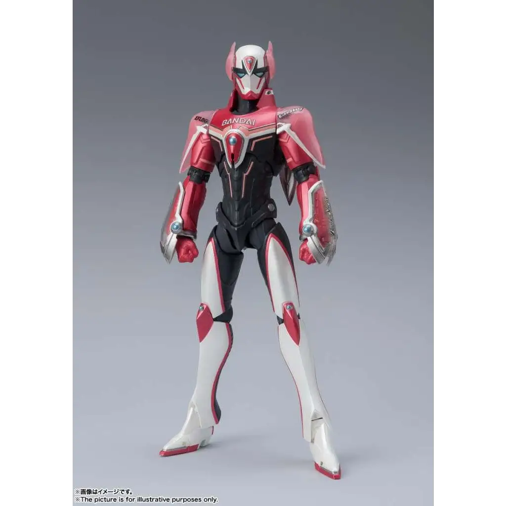 Röd, vit och svart rustad Tiger & Bunny Barnaby Brooks Jr S.H.Figuarts-figur med futuristisk design