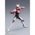Rosa och vit rustad Tiger & Bunny Barnaby Brooks Jr S.H.Figuarts-figur med svarta accenter och futuristisk design