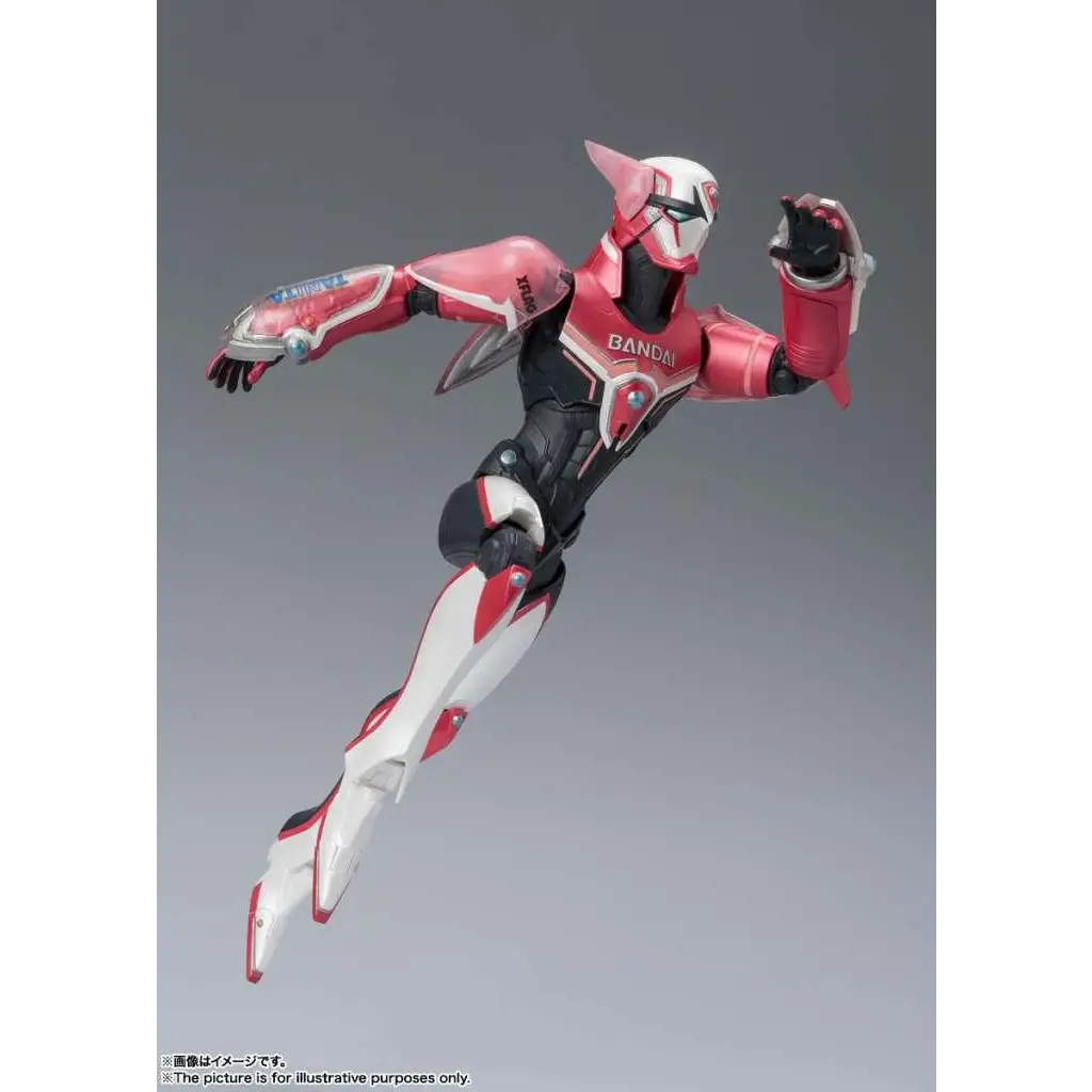 Röd, vit och svart rustad Tiger & Bunny Barnaby Brooks Jr S.H.Figuarts-figur med Bandai-logga