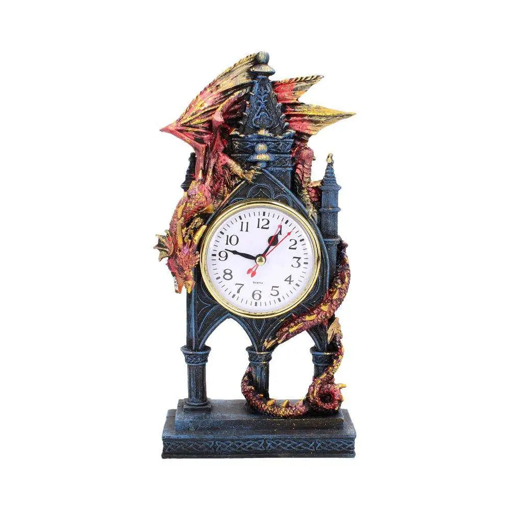 Gothic drake-mantelur med Time Guardian Fantasy Clock, blå-röd drake