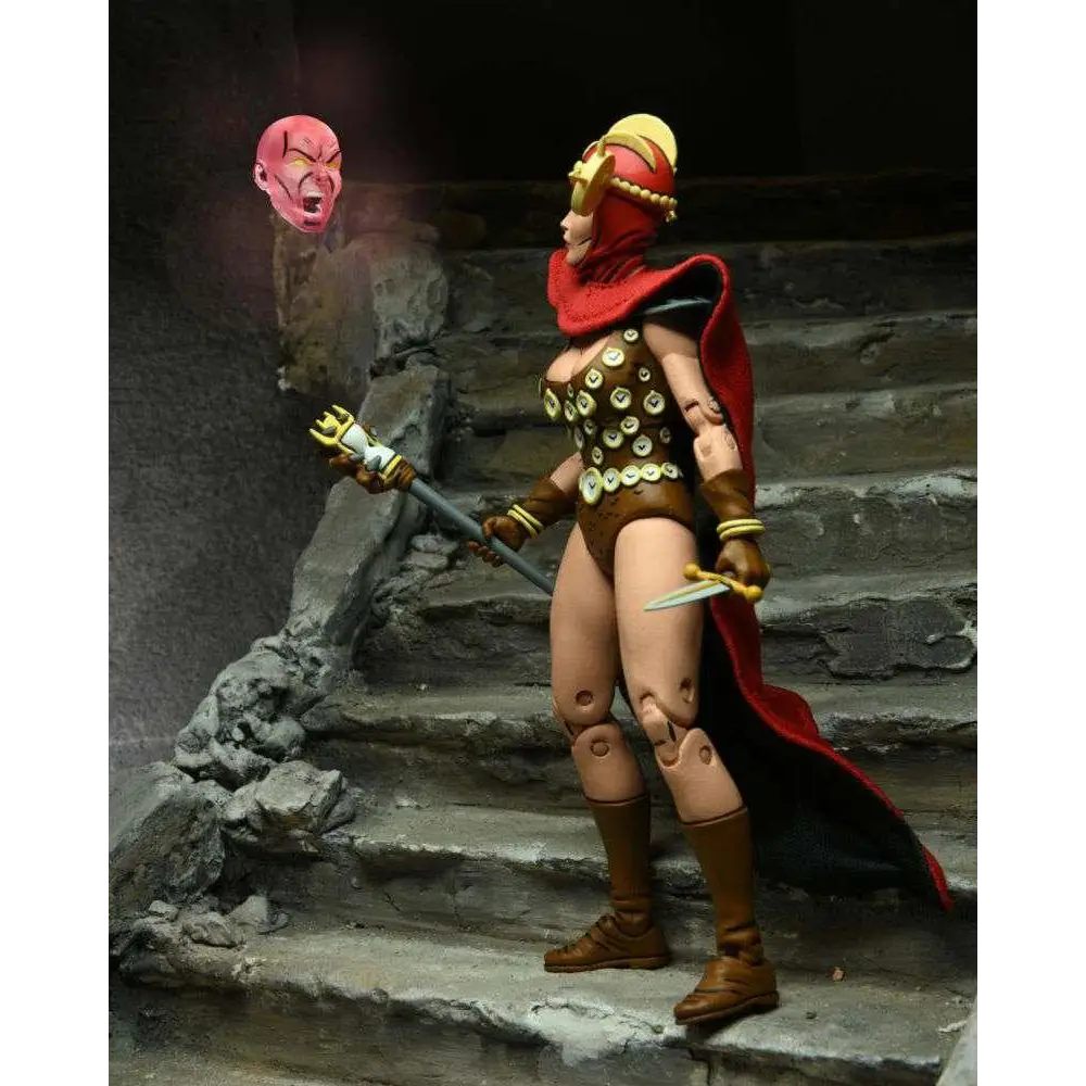 TMNT Mirage Comics Renet actionfigur: kvinnlig krigare i brun och guld rustning med röd mantel, stav och dolk