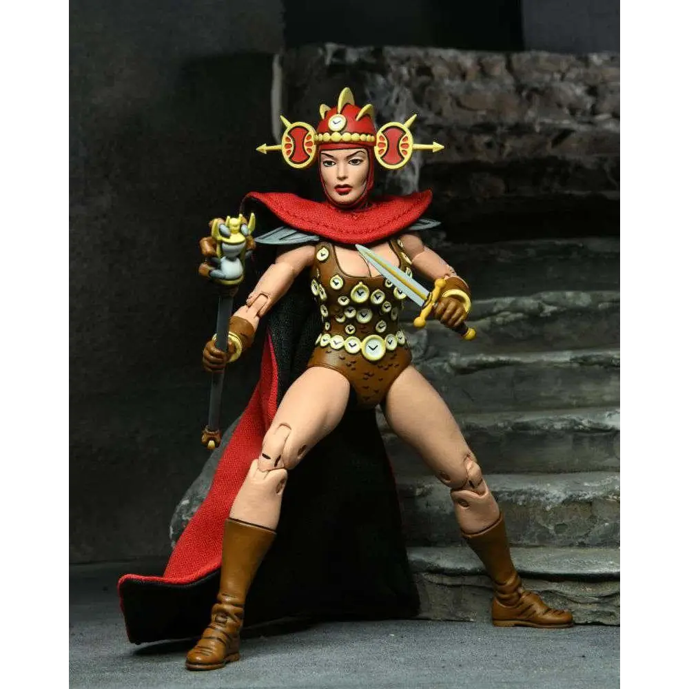 Detaljerad TMNT Mirage Comics Renet-actionfigur med brun rustning, röd mantel och gyllene krona