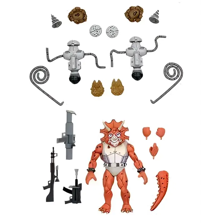 Orange and white TMNT Triceraton action figure with triceratops head