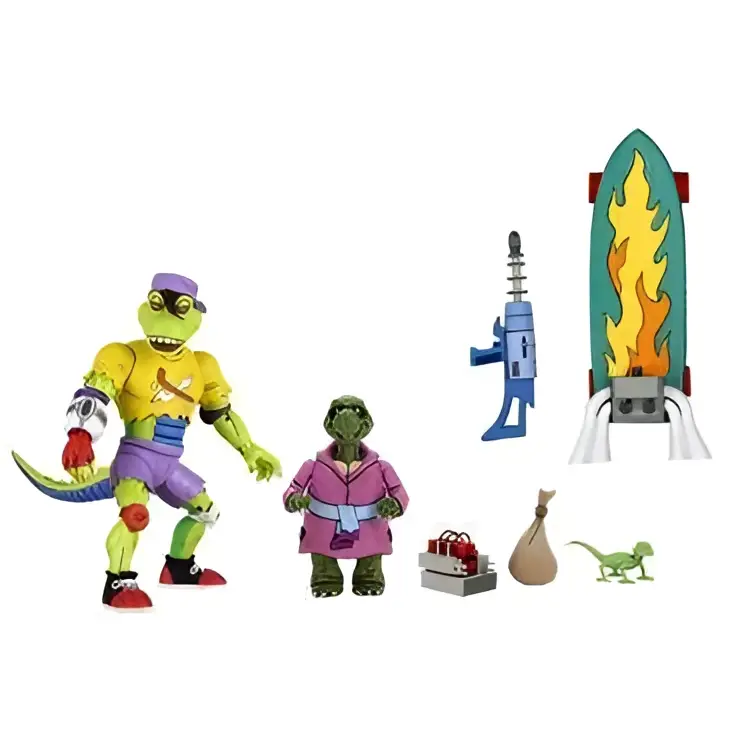 TMNT Ultimate Mondo Gecko-figur med gröna sköldpaddor i rosa och lila kläder