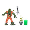 Grönskinnad muskulös TMNT Ultimate Muckman-figur i orange overall med väst och spänne