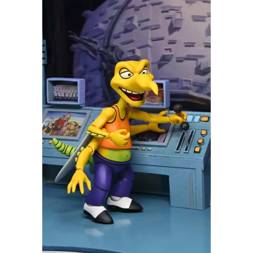 Gul reptilfigur Wingnut från TMNT-set med Screwloose, orange topp och lila byxor