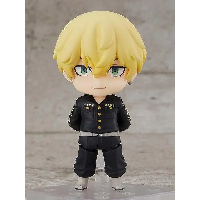 Tokyo Revengers Chifuyu Matsuno Nendoroid med svart figur, blont hår och gröna ögon i detaljerad svart uniform med guldförgyllda knappar