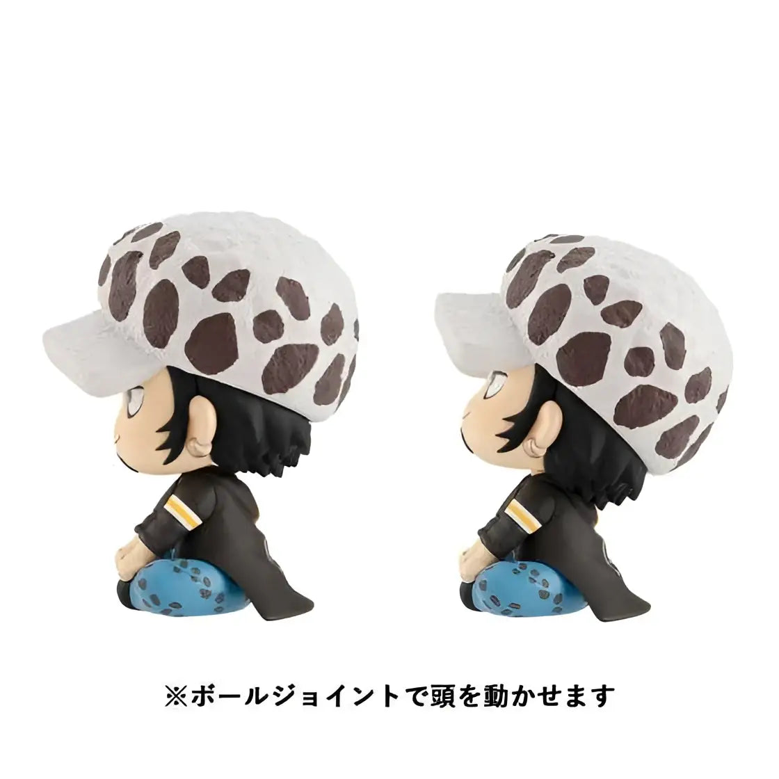 Chibi Trafalgar & Chopper Lukappo-figurset med vit mössa med bruna fläckar och svart klädsel på blåmönstrade byxor
