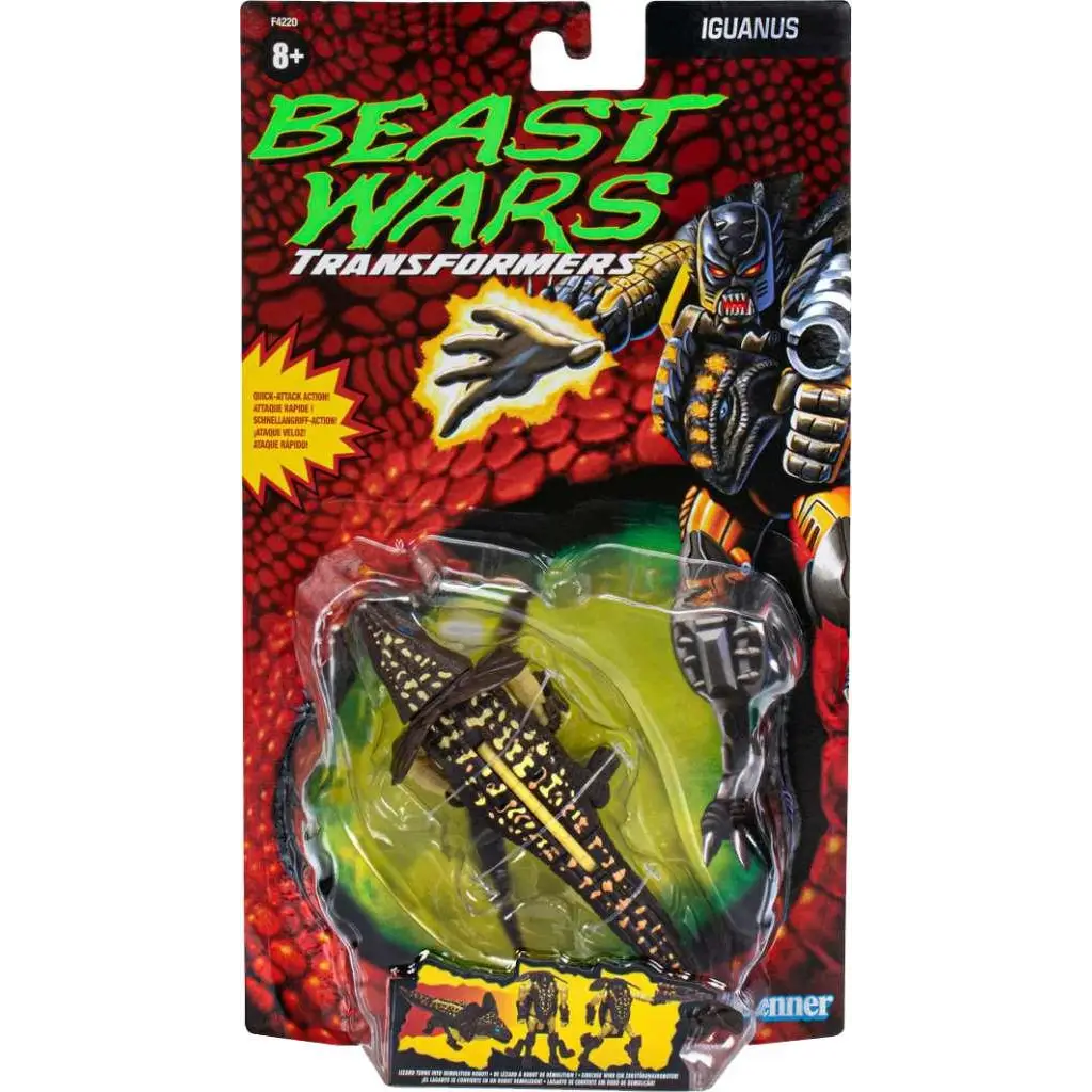 Transformers Beast Wars Retro Iguanus svartgul plastfigur i blisterförpackning