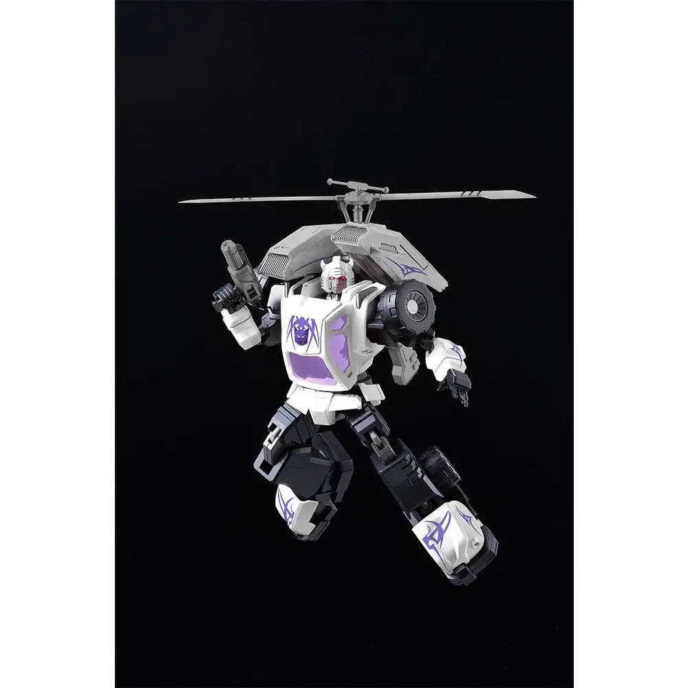 Vit Transformers Bug Bite MK Furai Model 16 vit lila robotleksak med svarta accenter och helikopterrotor på ryggen