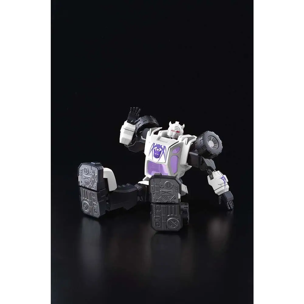 Vit Transformers Bug Bite MK Furai Model 16 leksak i vitt och lila med svarta hjul och metallisk finish