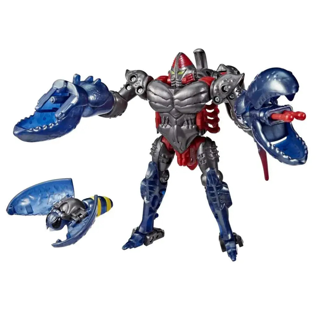 Blå och röd metallisk Transformers BW Scorponok DLX Limited Edition robotleksak med klorade armar
