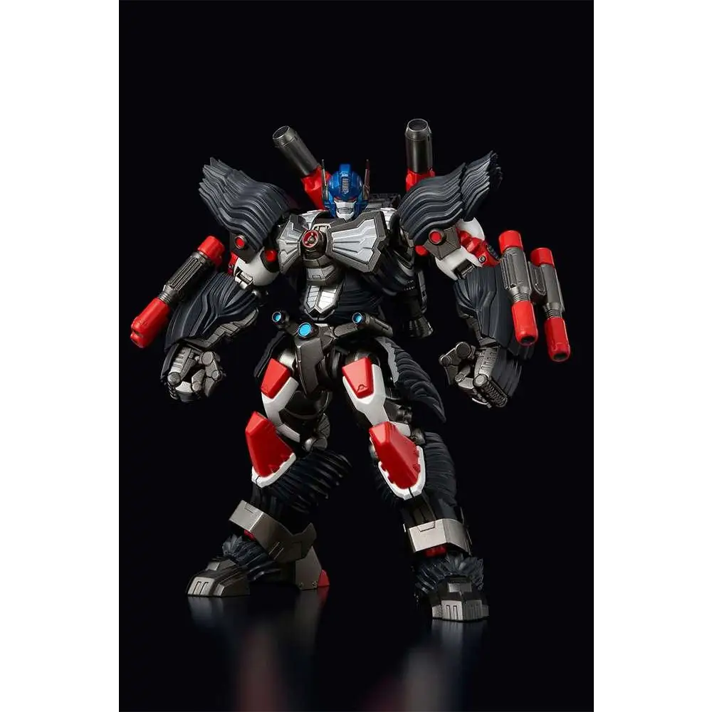 Svart och röd rustad Transformers Furai Optimus Primal-robot med blå huvud
