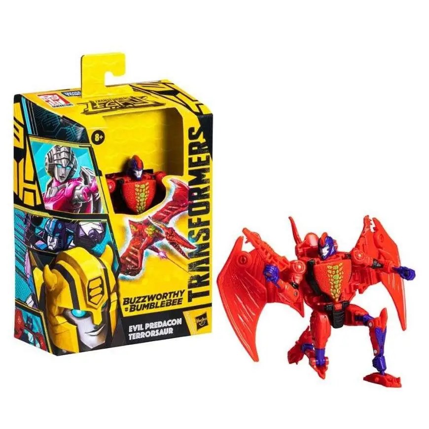 Röd och blå plastfigur av ond Predacon Terrorsaur från Transformers
