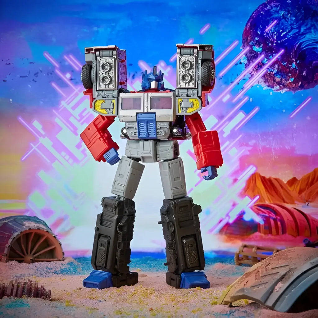 Optimus Prime Laser AF-figur med röda, gråa och blåa detaljer