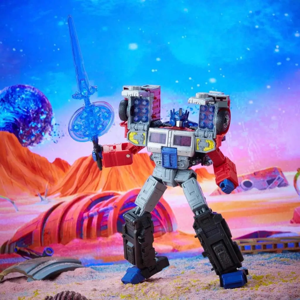 Optimus Prime Transformers-figur med blå laser och röd detalj