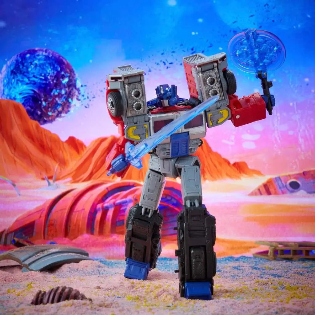 Optimus Prime Laser AF-figur i rött, blått och grått med detaljerad fordonsdesign
