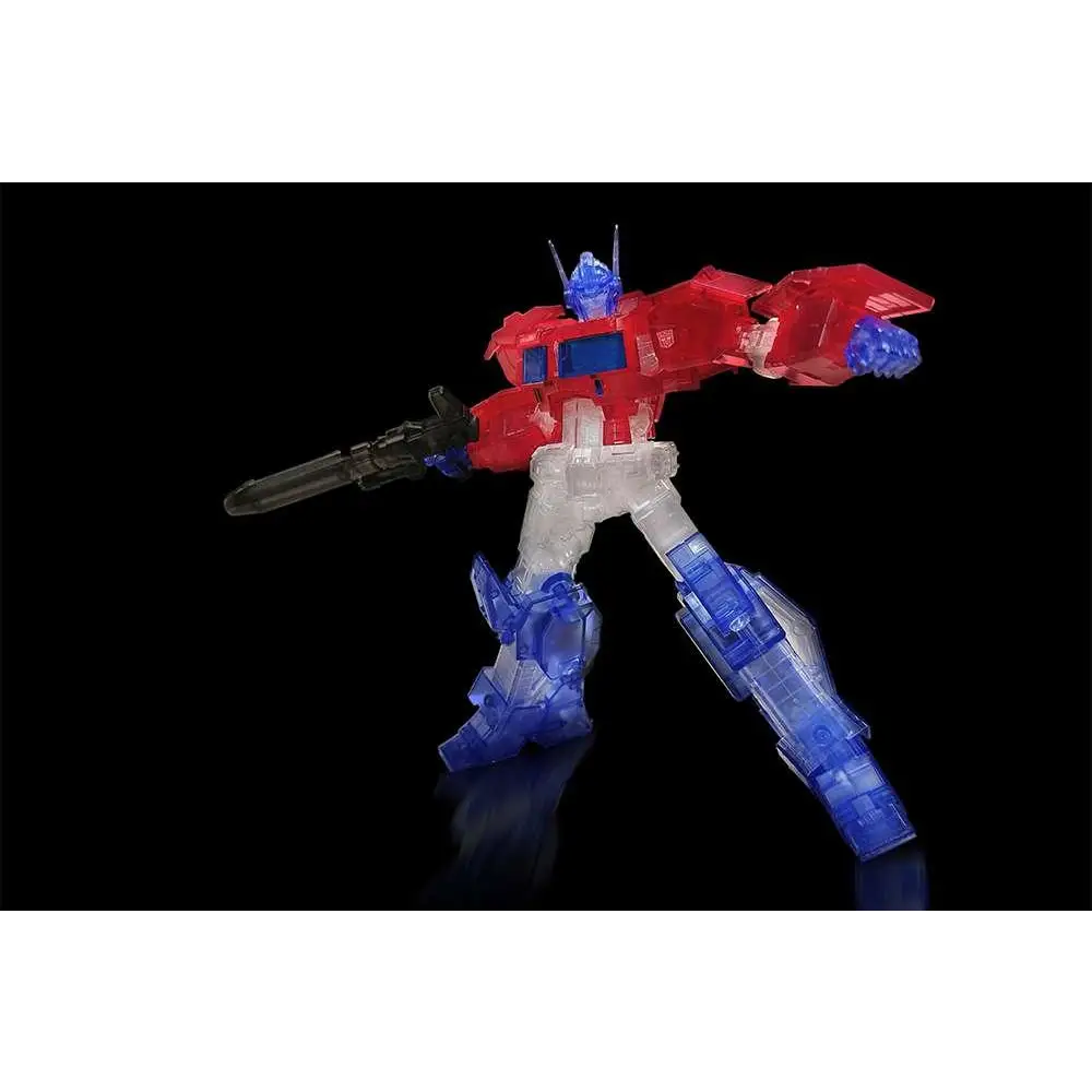 Röd och blå genomskinlig Optimus Prime-figur med klara lemmar, Furai Model Kit
