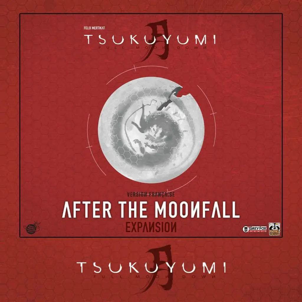 Rött omslag för Tsukuyomi: Full Moon Down – After the Moonfall-expansion med grå månefigur