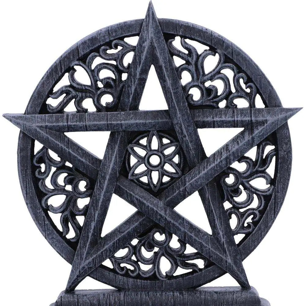 Mörkgrå utsmyckad pentagramstatyett med blommönster, Twilight Pentagram Ornament