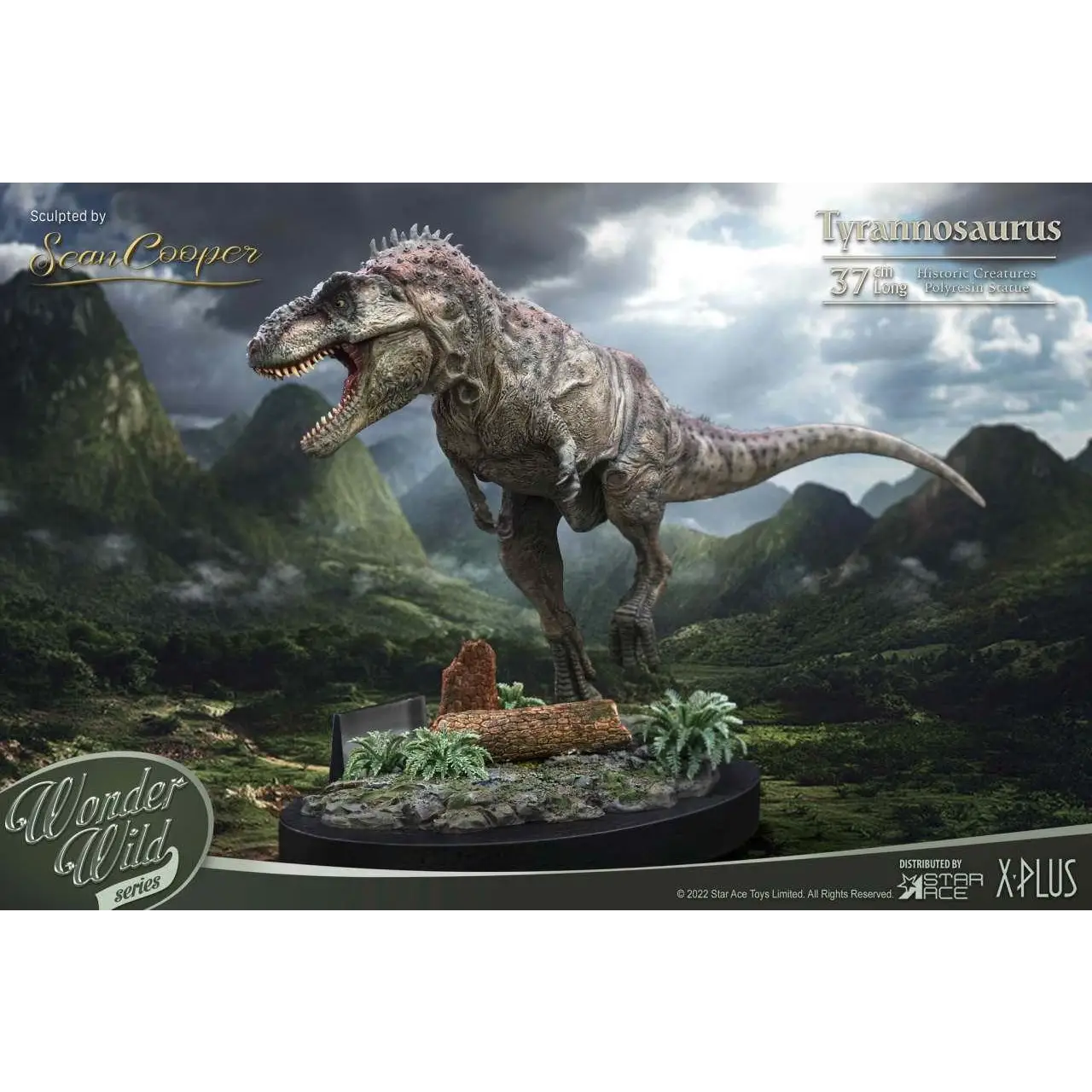 Detaljerad 37-tums T-Rex-statyn med grå-bruna skalor av Sean Cooper
