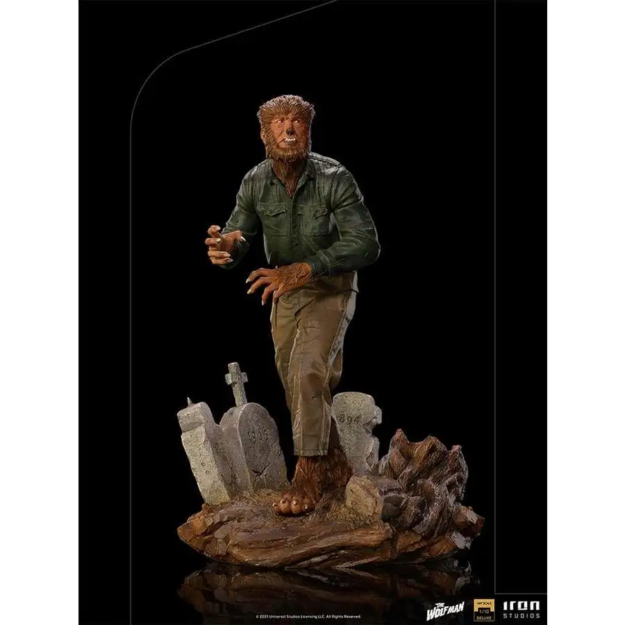 Iron Studios deluxe Wolf Man-statue från Universal Monsters, detaljerad päls