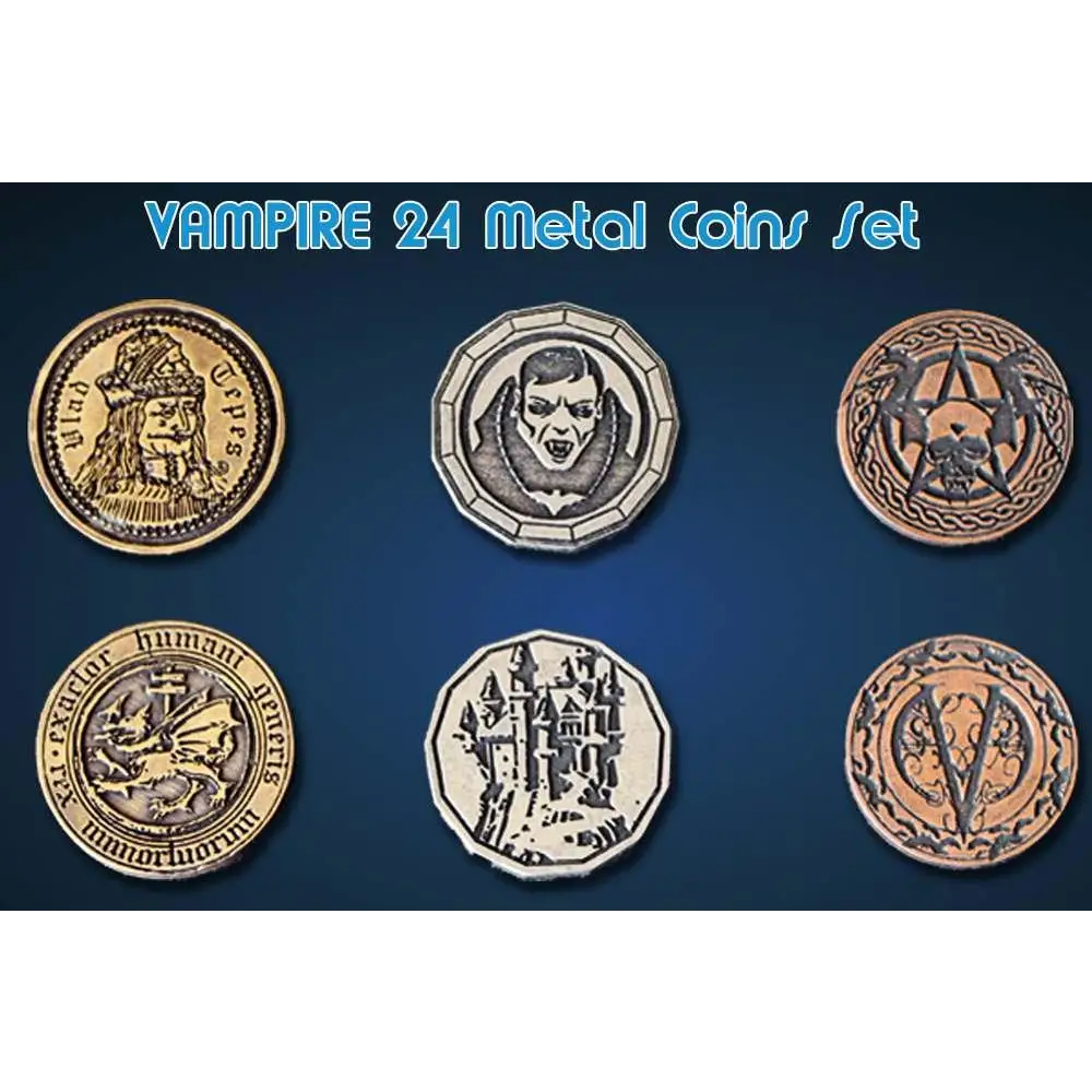 Vampir Metallmynt Set (24) med vampyrtema i brons och silver