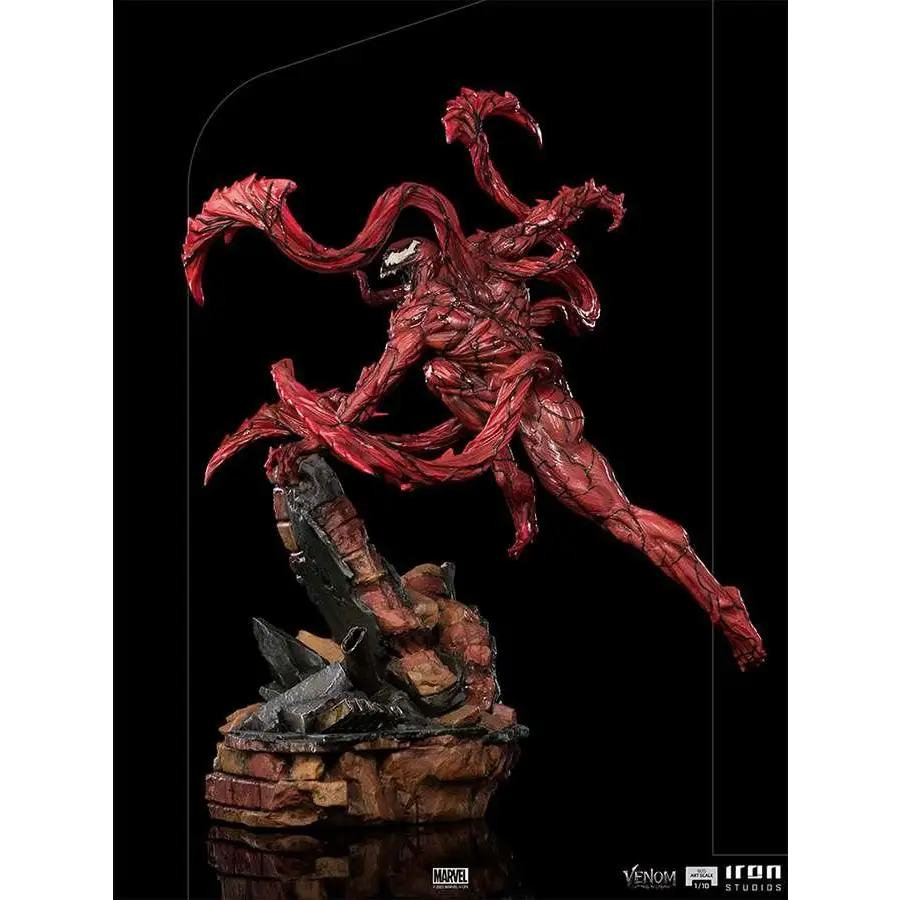 Röd, detaljerad Venom-staty med muskulös symbiot-kropp och flödande tentakler från Venom 2 Carnage 1/10
