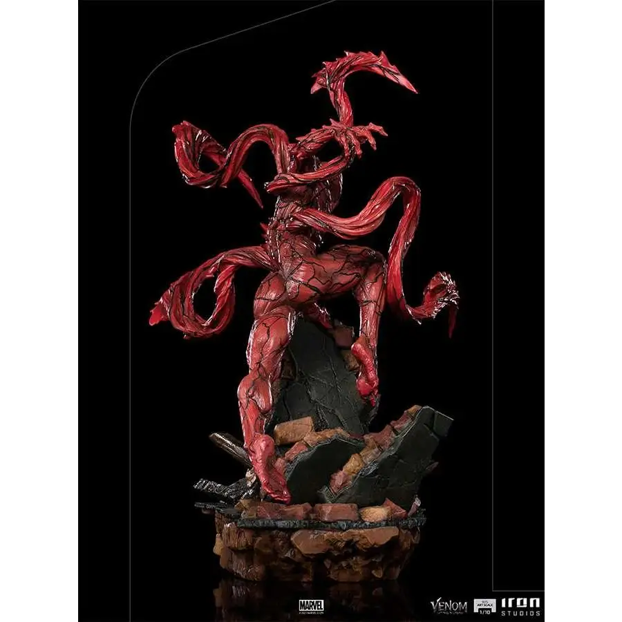 Röd, glansig, detaljerad Cletus Kasady-statue med muskulös fysik och tentakler