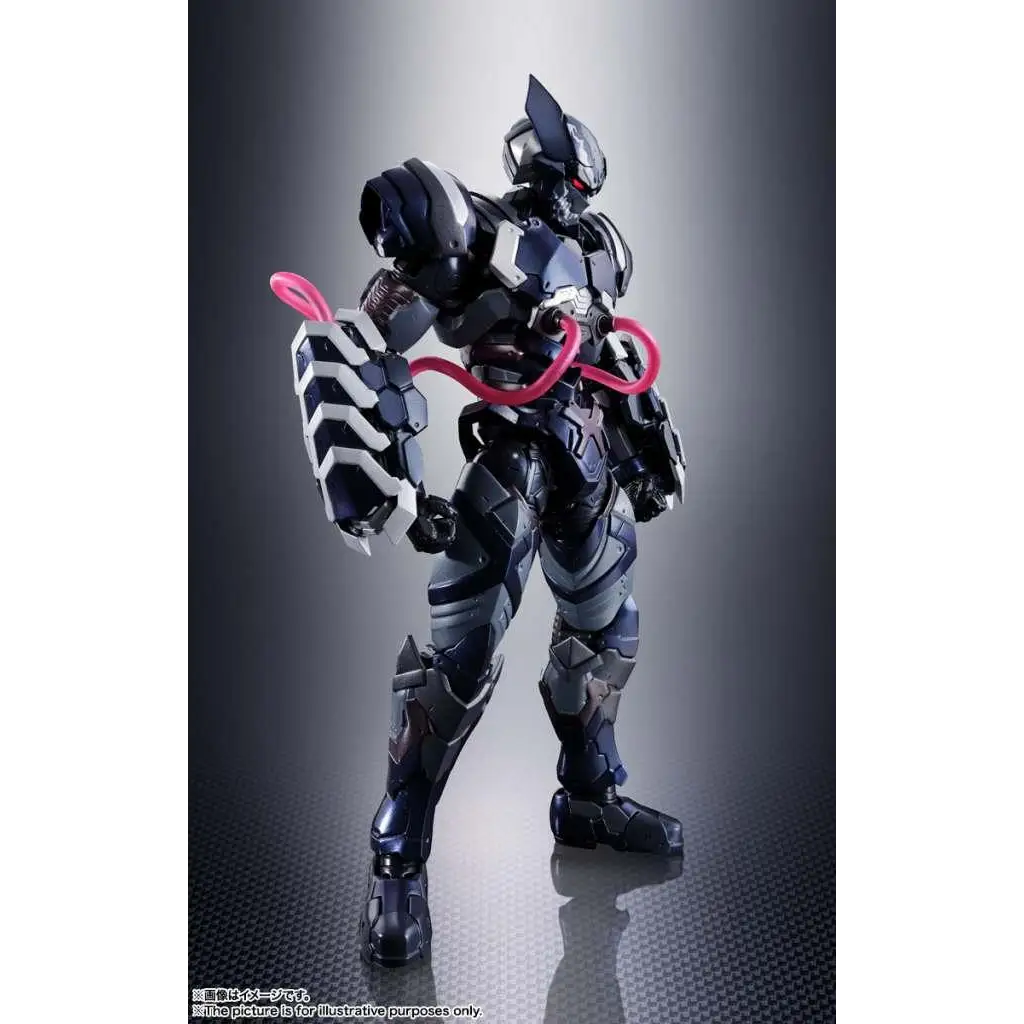 Venom Symbiote Wolverine TECH-ON Avengers actionfigur i svart och silver rustning med röda glödande ögon och rosa piskaccessoar