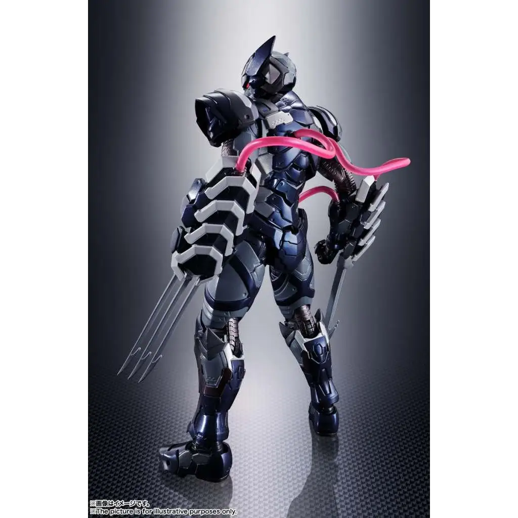 Svart och silver Venom Symbiote Wolverine actionfigur med rosa tentakler, TECH-ON Avengers