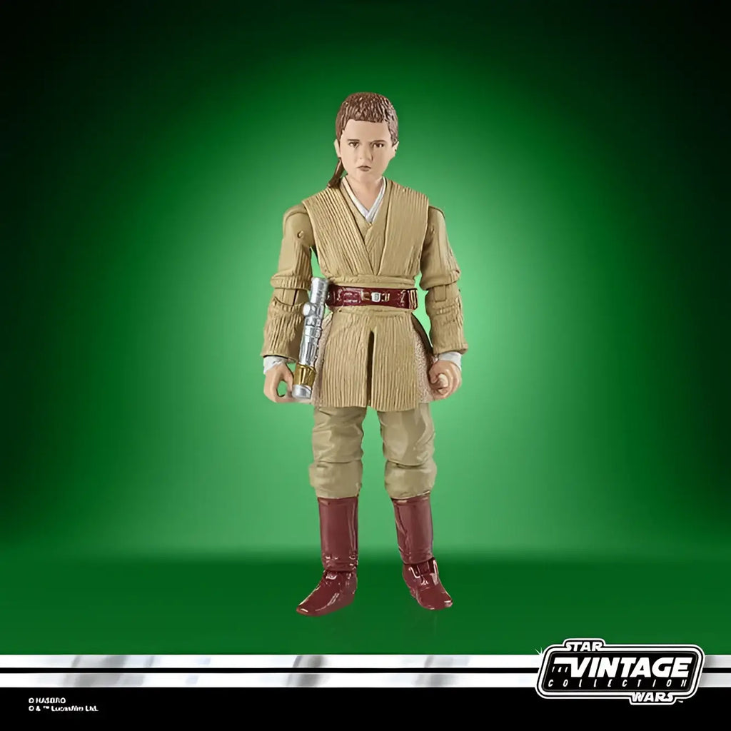 Vintage Anakin Skywalker jedi riddare actionfigur med brun hår, beige mantel och röda stövlar