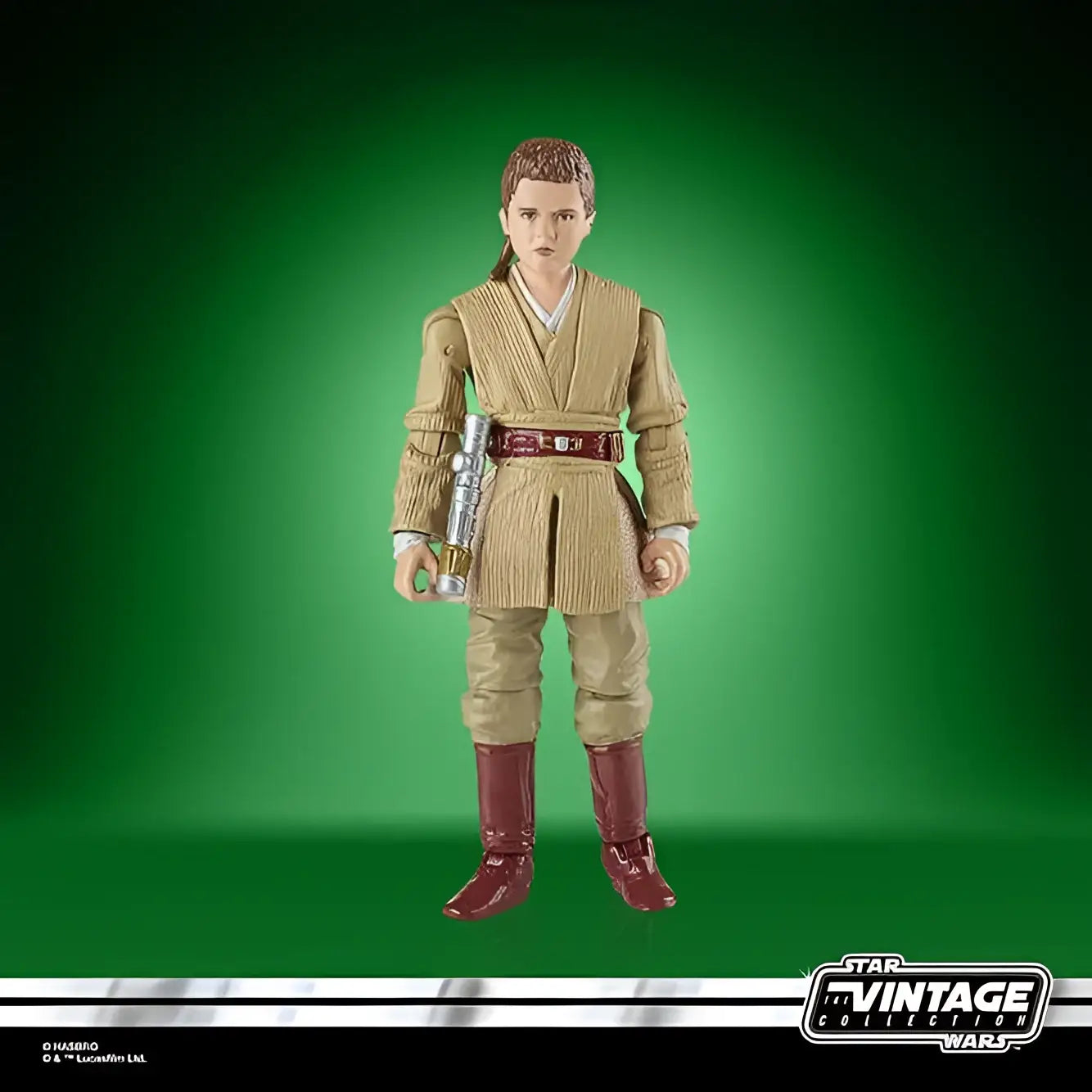 Vintage Anakin Skywalker jedi riddare actionfigur med brun hår, beige mantel och röda stövlar